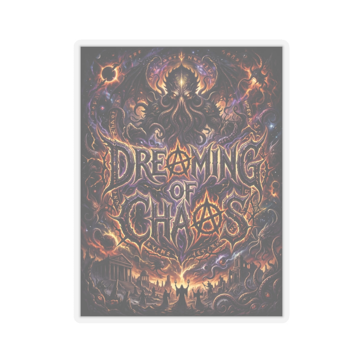 Dreaming of Chaos kiss-cut sticker — transparent finish, 3″ × 3″