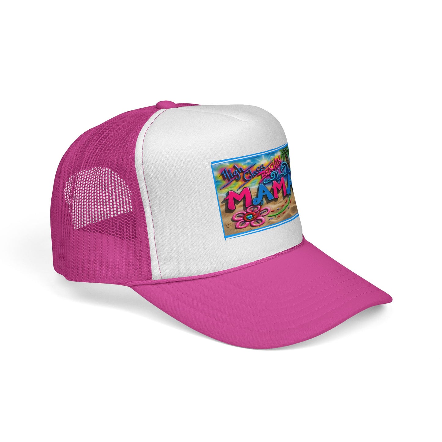 Mama Beach Trucker Hat — Colorful Tropical "MAMA" Cap for Moms, Vacation & Mother's Day