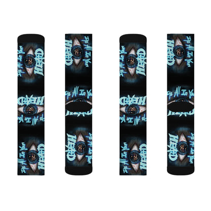 It's All In Your Head Graphic Sublimation Socks — Blue Neon Streetwear