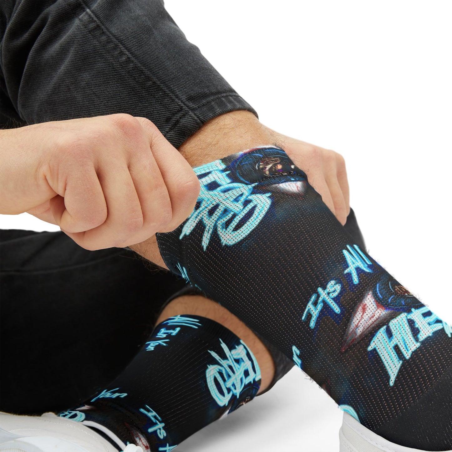 It's All In Your Head Graphic Sublimation Socks — Blue Neon Streetwear