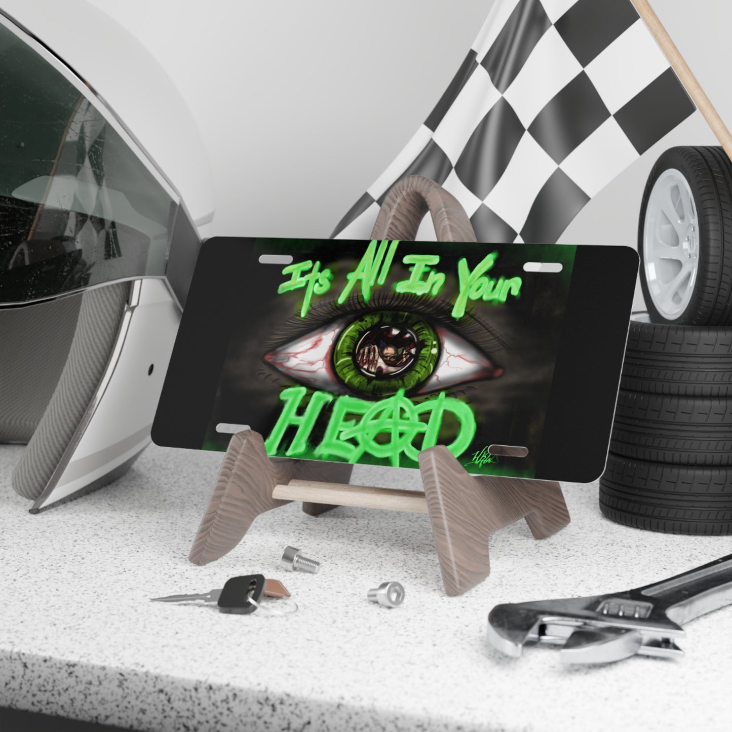 Unique Vanity Plate - "It's All In Your HEAD" - Cool Car Decoration, Gift for Psychopaths, Auto Accessory, Fun Personalized Plate