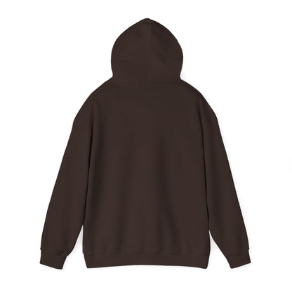 Dreaming of Chaos hoodie — dark chocolate, back view with hood up