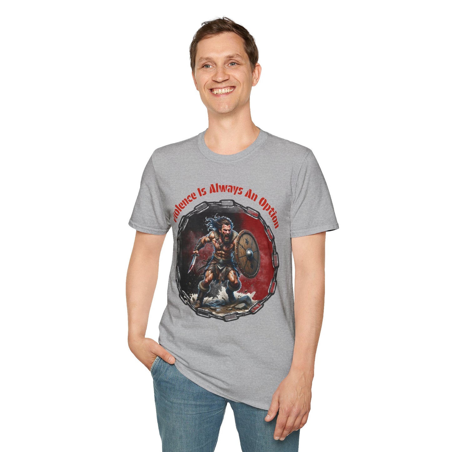 Viking Warrior T-Shirt — "Violence Is Always An Option" / "Save Me A Seat In Valhalla"