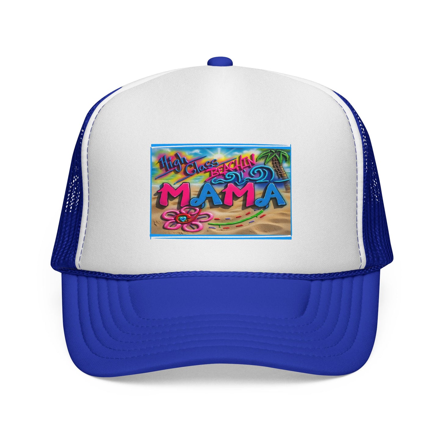 Mama Beach Trucker Hat — Colorful Tropical "MAMA" Cap for Moms, Vacation & Mother's Day