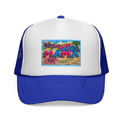 Mama Beach Trucker Hat — Colorful Tropical "MAMA" Cap for Moms, Vacation & Mother's Day