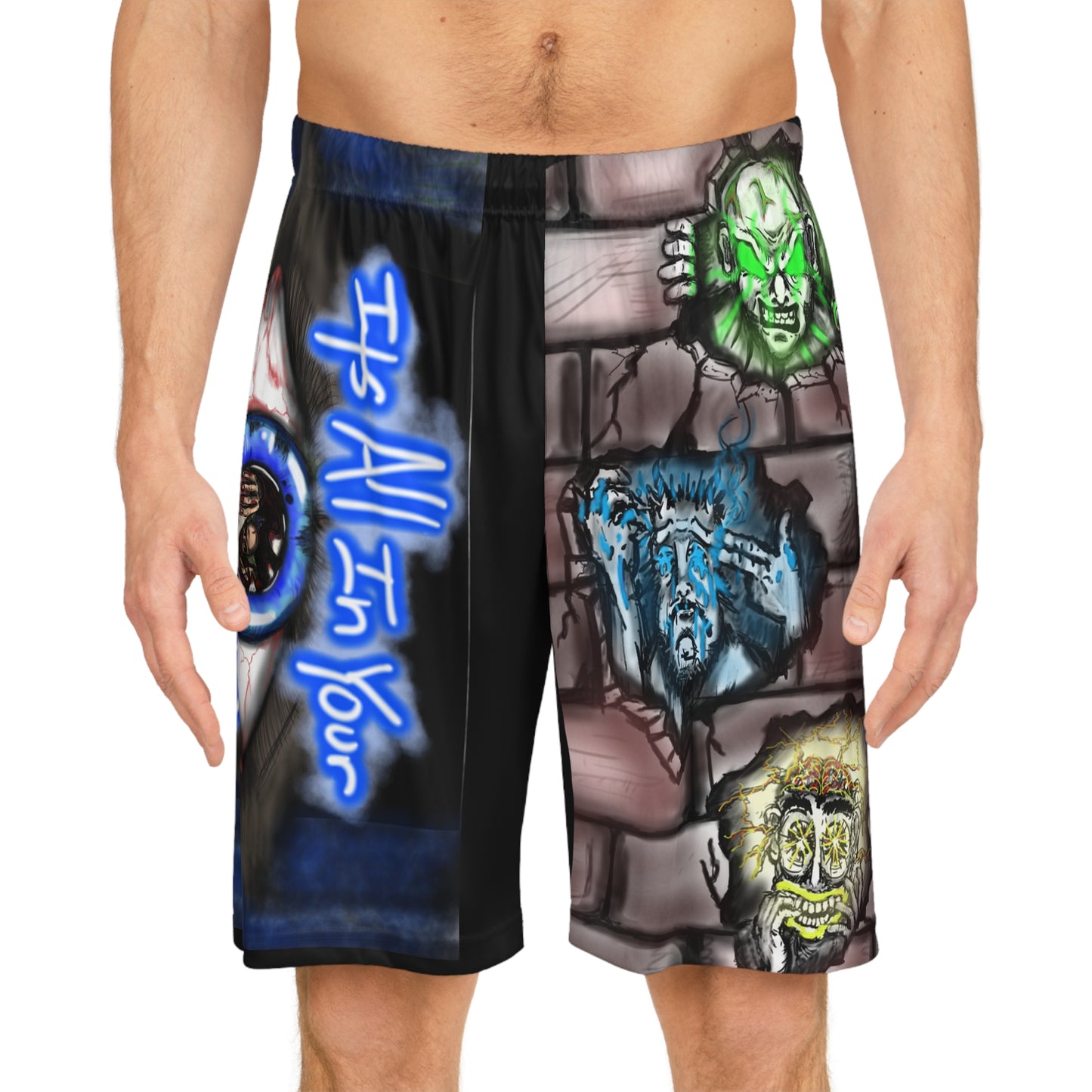 Graffiti Basketball Shorts - "It's All In Your Head" Urban Style for Sports Enthusiasts