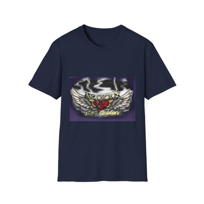 Broken But Golden graphic tee — navy, front view