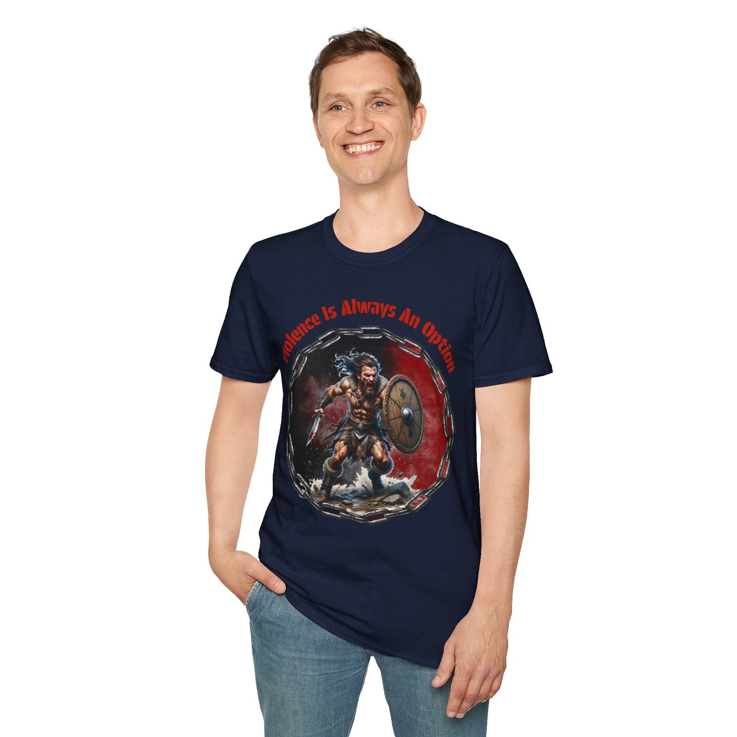 Viking Warrior T-Shirt — "Violence Is Always An Option" / "Save Me A Seat In Valhalla"