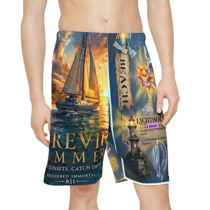 Sailboat ‘Forever Summer’ Athletic Shorts — Beach Sunset Graphic Men’s Sports Shorts