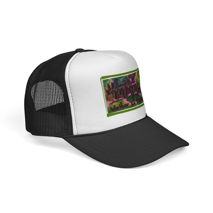 Lake Vibes Trucker Cap — Vintage Nature Graphic ‘Lake’ Mesh Hat