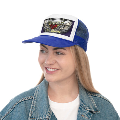 Broken but Golden trucker hat, artistic hat, custom art, artistic fashion