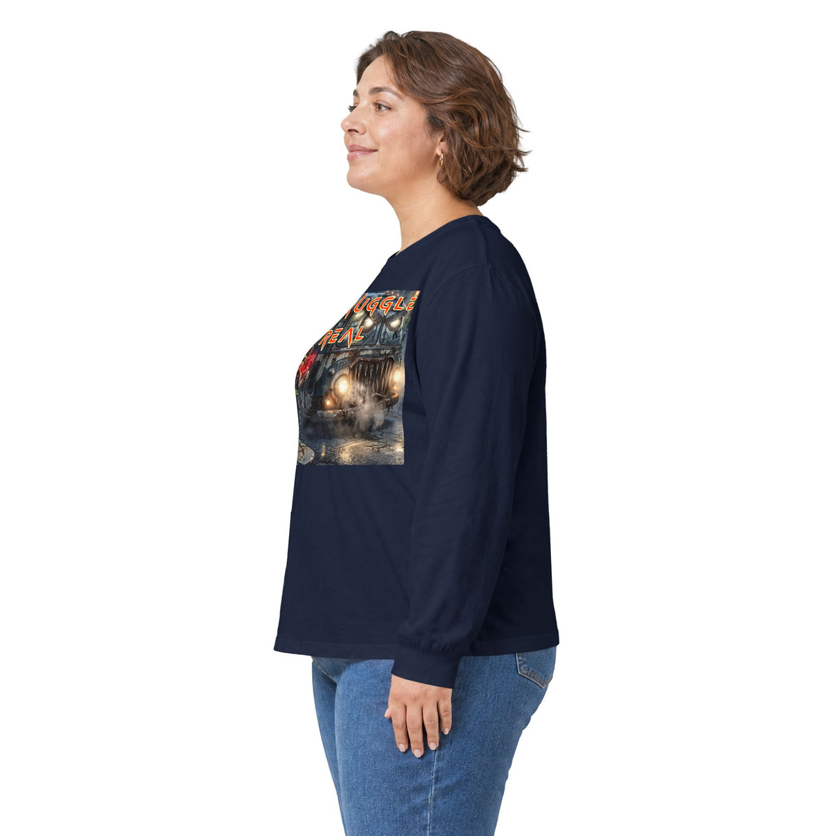 The Struggle Is Real long sleeve tee featuring a moody cinematic street scene by Reese Wilson