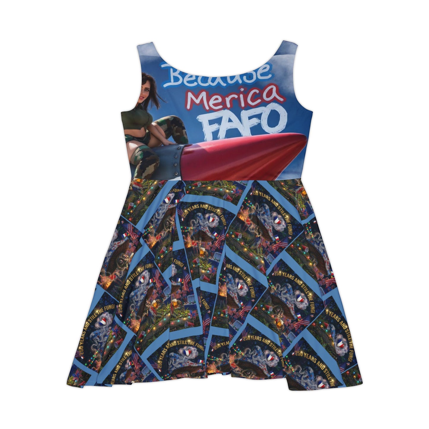 Patriotic 'Because Merica' Women's Skater Dress – All-Over Print Americana Style