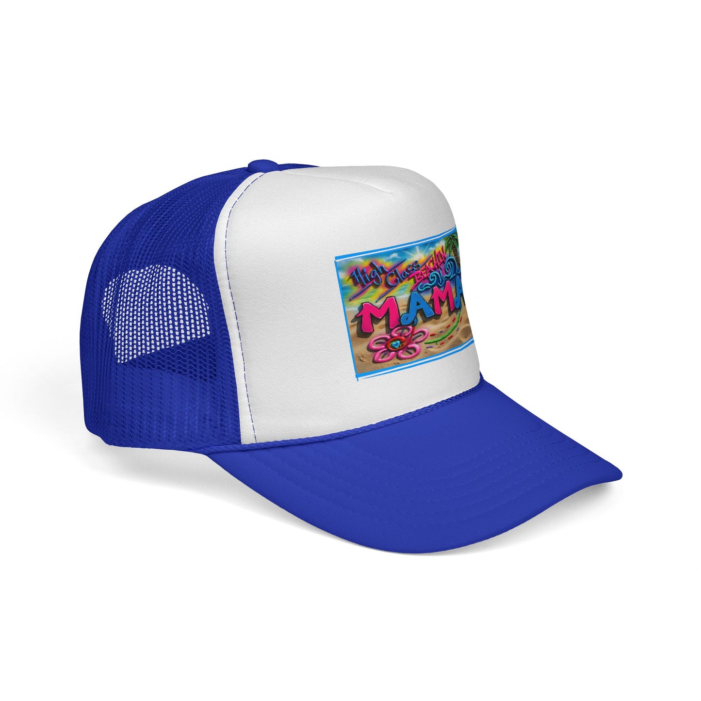 Mama Beach Trucker Hat — Colorful Tropical "MAMA" Cap for Moms, Vacation & Mother's Day