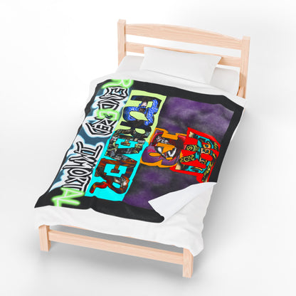 Cozy Velveteen Plush Blanket - Funky Graphic Throw for Chill Evenings, Gifts for Gamers, Home Decor Essentials