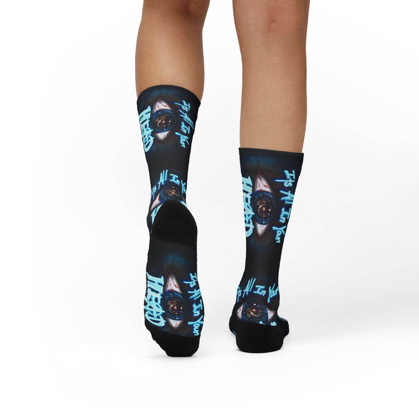 It's All In Your Head Graphic Sublimation Socks — Blue Neon Streetwear