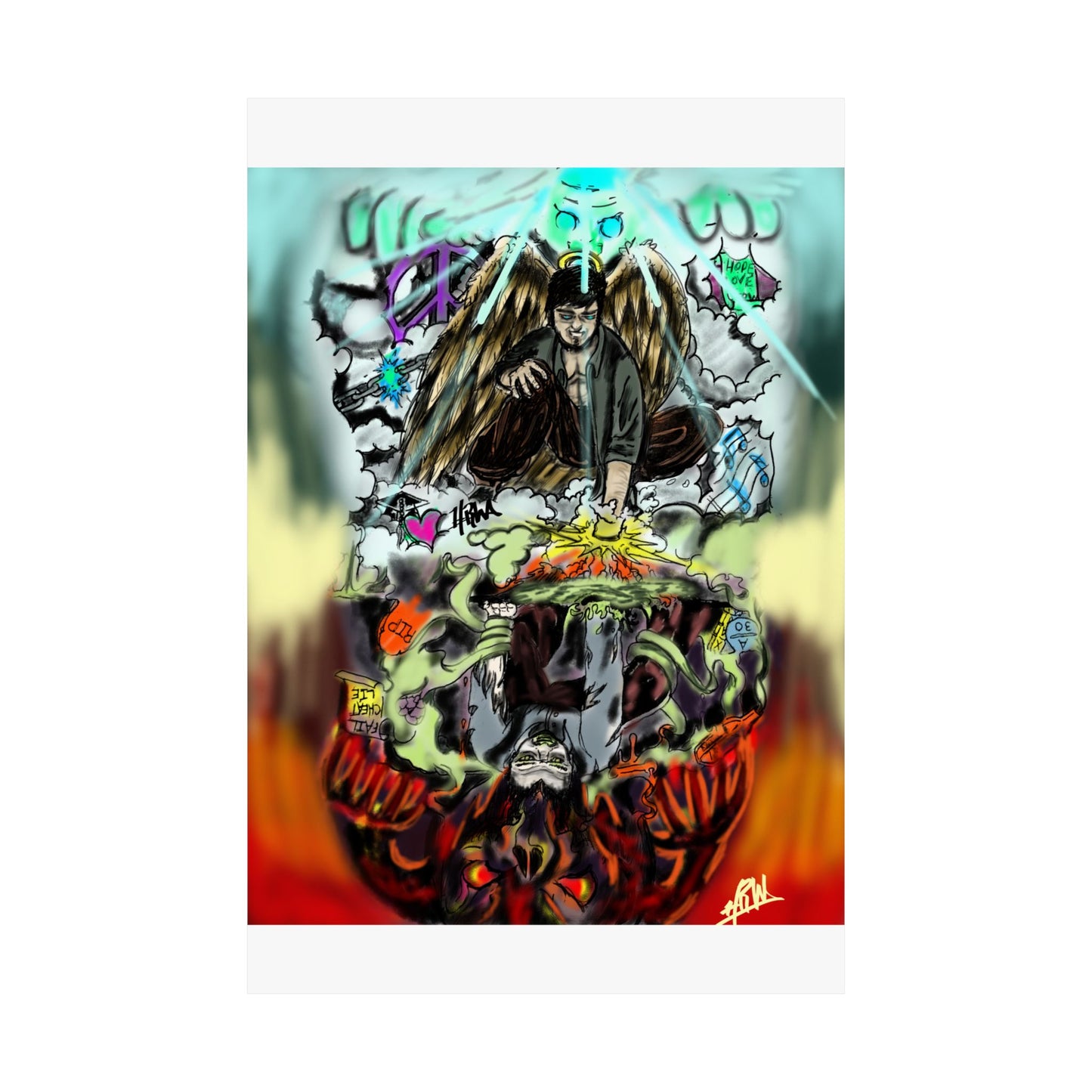 Edgy Matte Vertical Posters with Graffiti Angels, Urban Wall Art, Street Art Decor, Hip Hop Room Decor, Unique Gift for Teenagers