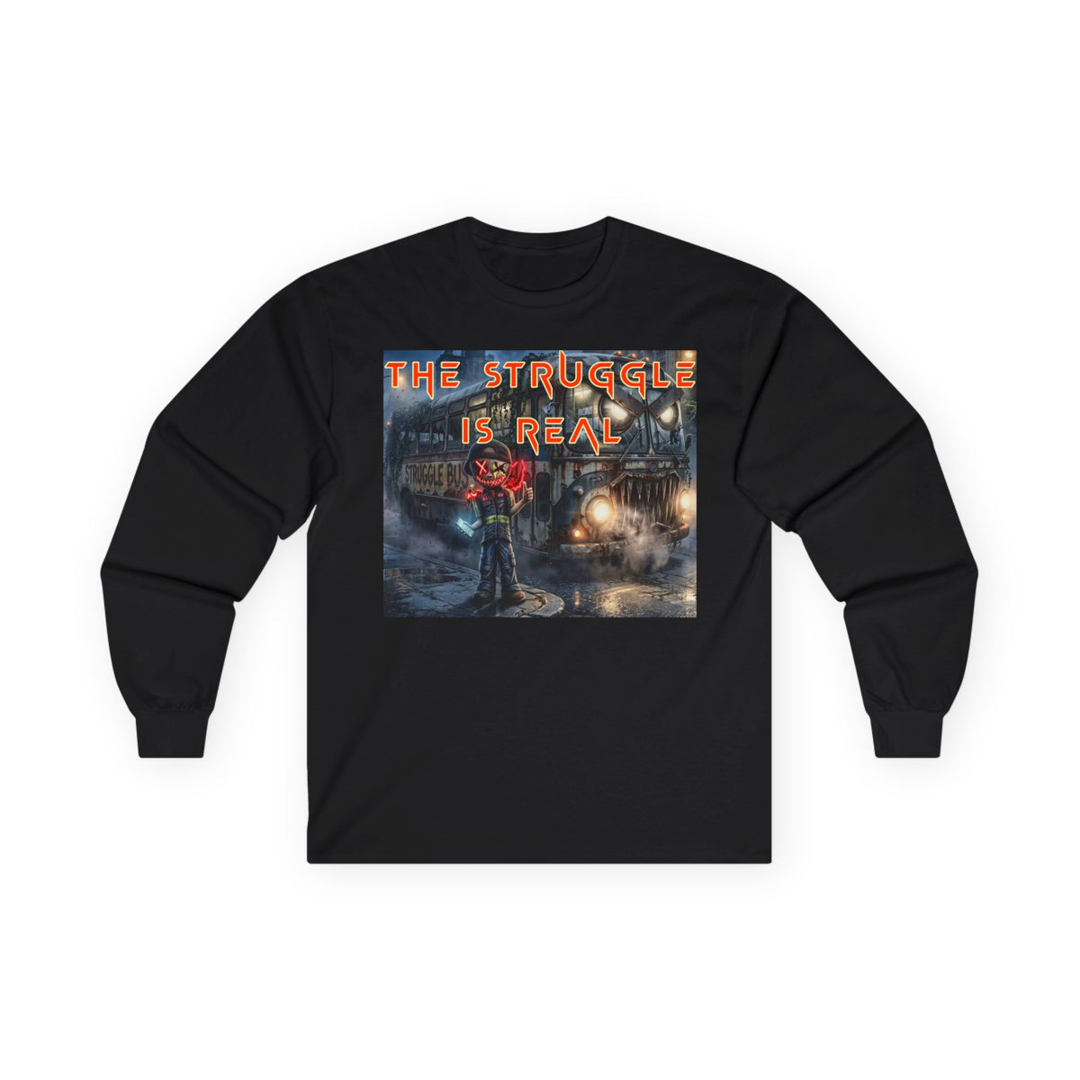 The Struggle Is Real long sleeve tee featuring a moody cinematic street scene by Reese Wilson