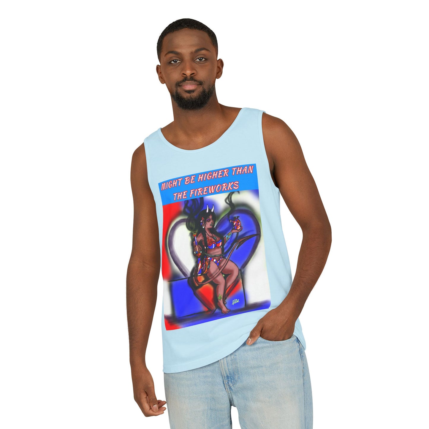 Vibrant Graphic Tank Top – Might Be Higher Than The Fireworks, Summer Apparel, Festival Wear, Unisex Fashion, Gift for Music Lovers