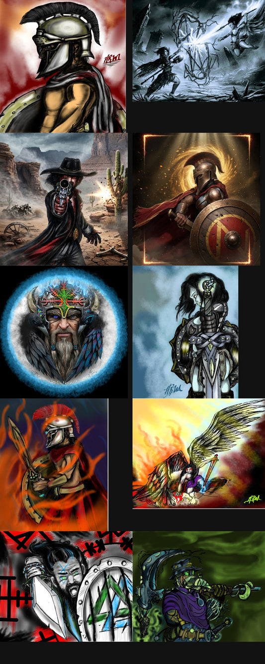 Warrior Bundle — preview of the 10 original warrior art PNGs by Reese Wilson
